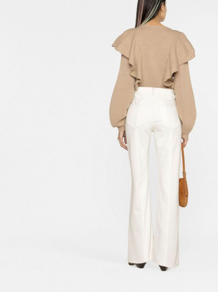 Neutral Ruffle Detail Cashmere Sweater