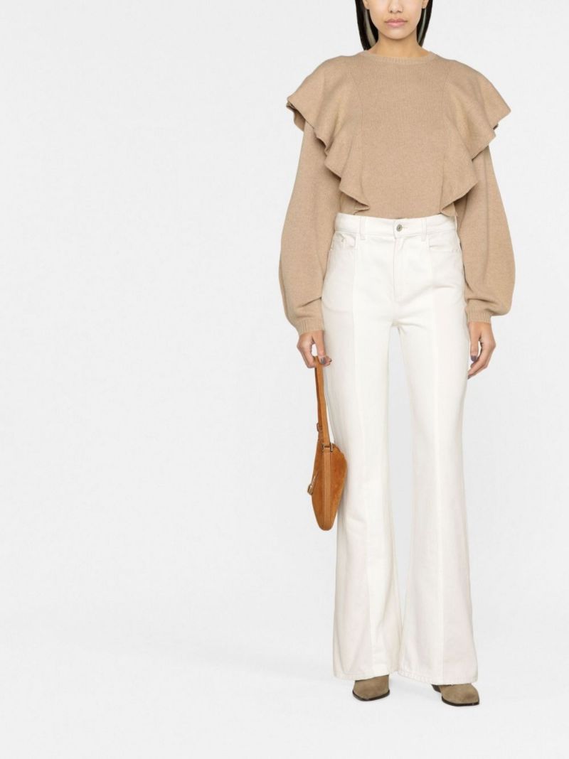 Neutral Ruffle Detail Cashmere Sweater