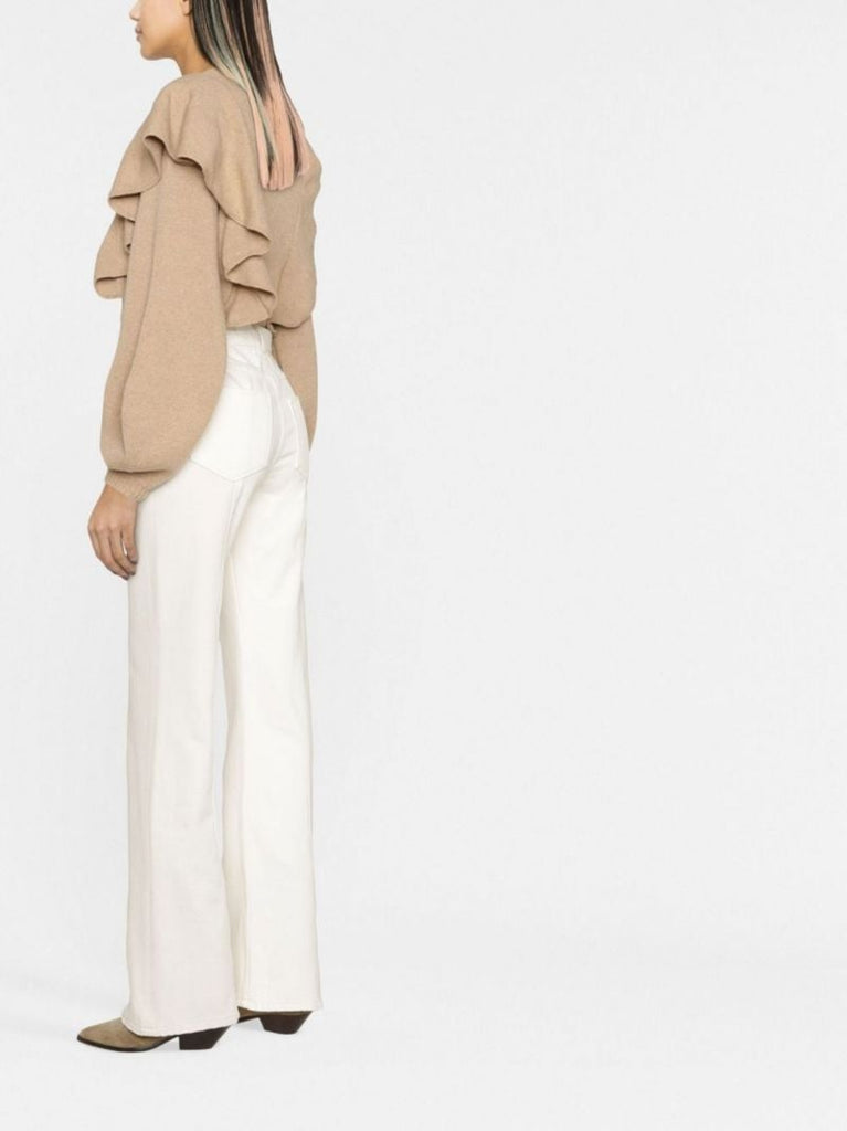 Neutral Ruffle Detail Cashmere Sweater