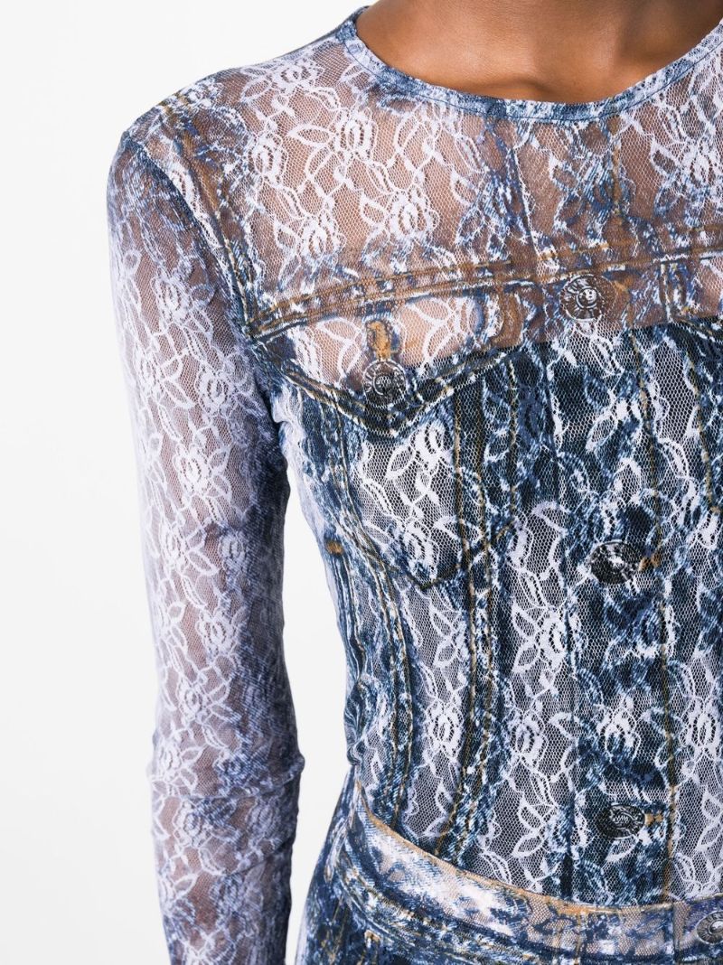 Blue Lace Mesh Top