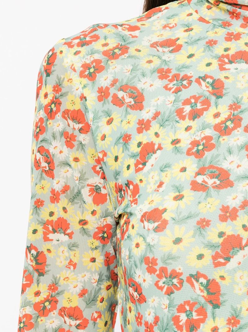 Multicolour Meadow Floral Print Mesh Top