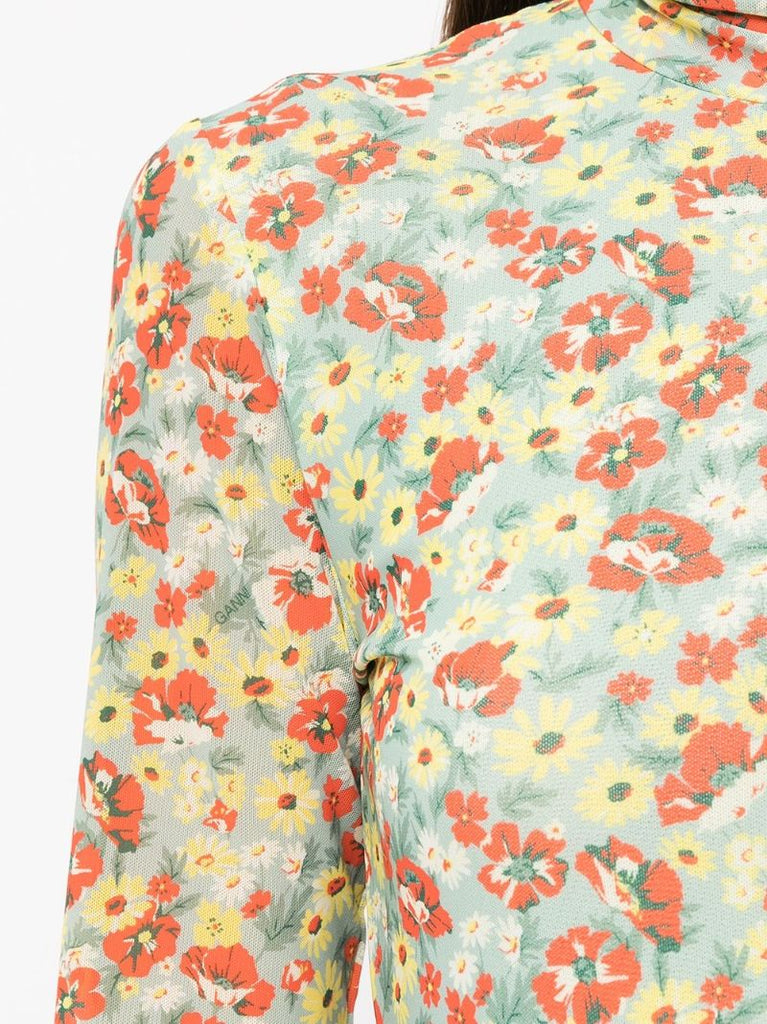 Multicolour Meadow Floral Print Mesh Top