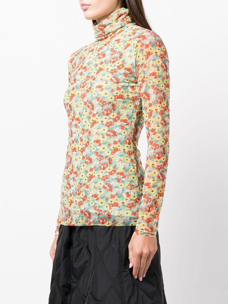 Multicolour Meadow Floral Print Mesh Top