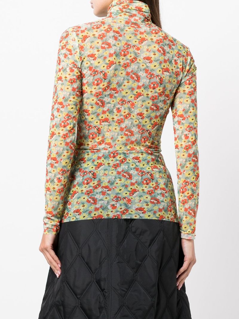 Multicolour Meadow Floral Print Mesh Top