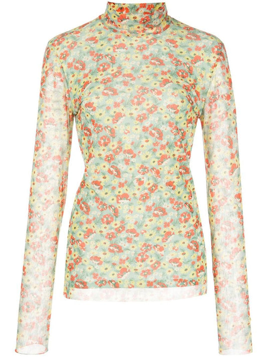 Multicolour Meadow Floral Print Mesh Top