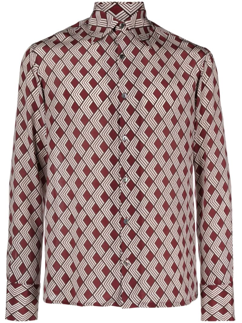 Red Geometric Print Silk Shirt