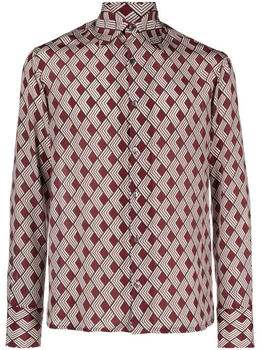 Red Geometric Print Silk Shirt