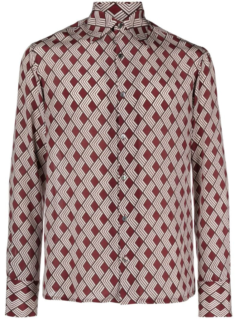 Red Geometric Print Silk Shirt