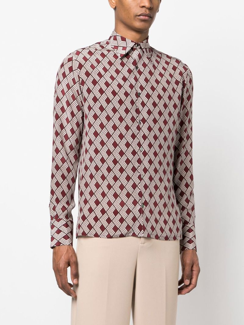 Red Geometric Print Silk Shirt