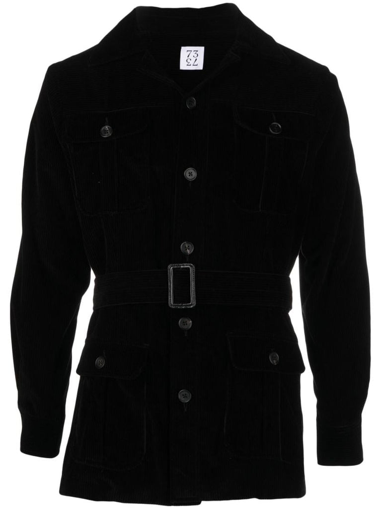 Black Corduroy Safari Belted Jacket