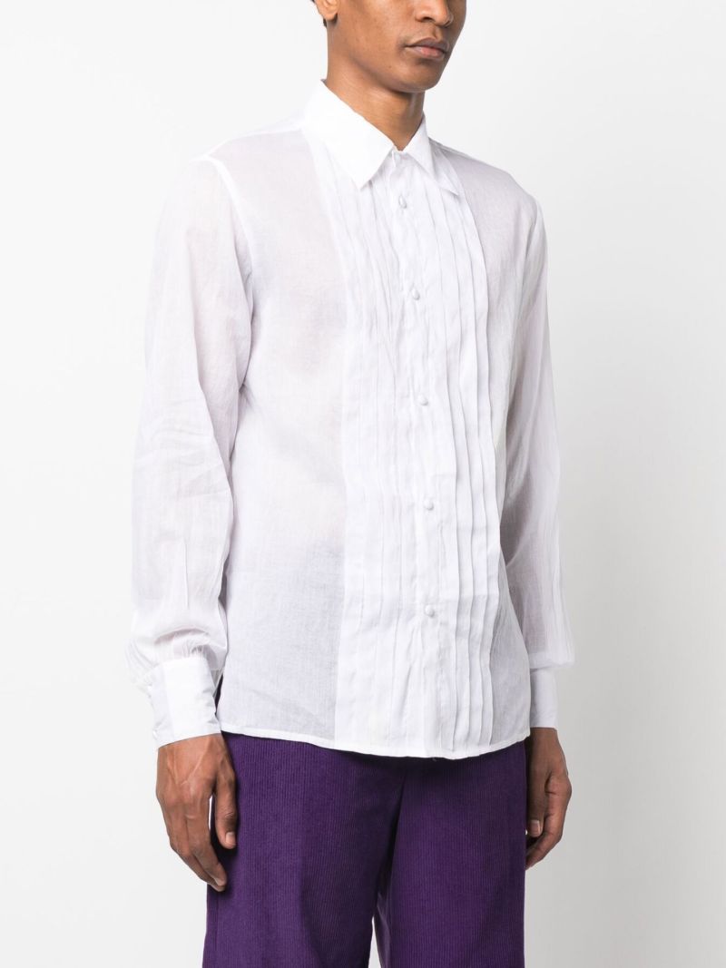 White Pleated Long Sleeve Shirt