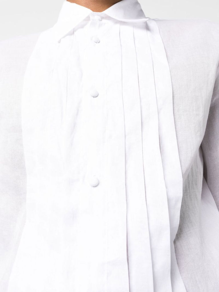 White Pleated Long Sleeve Shirt