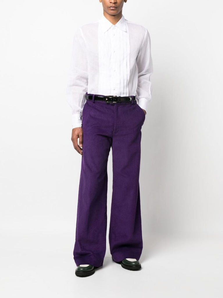 White Pleated Long Sleeve Shirt