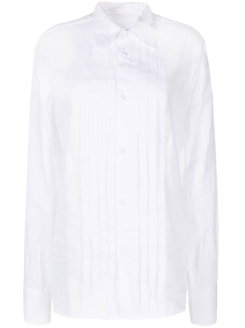 White Pleated Long Sleeve Shirt