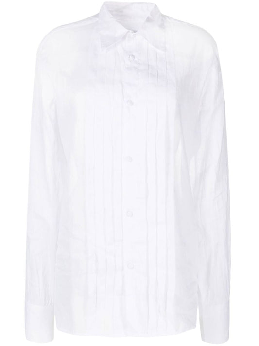 White Pleated Long Sleeve Shirt