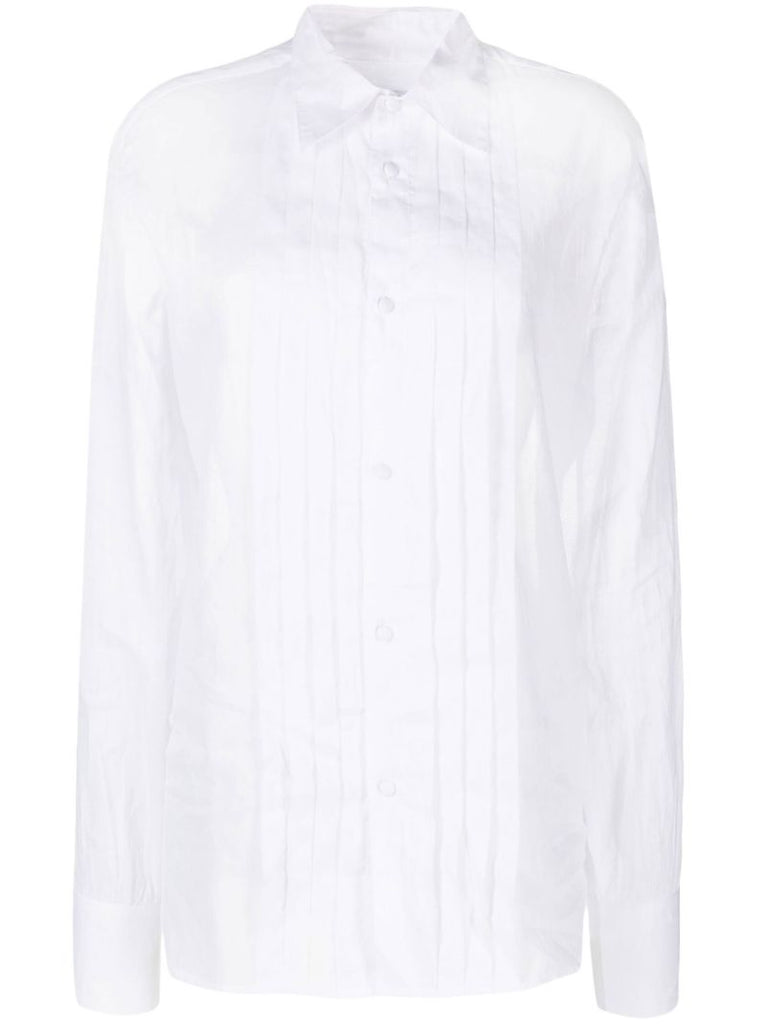 White Pleated Long Sleeve Shirt