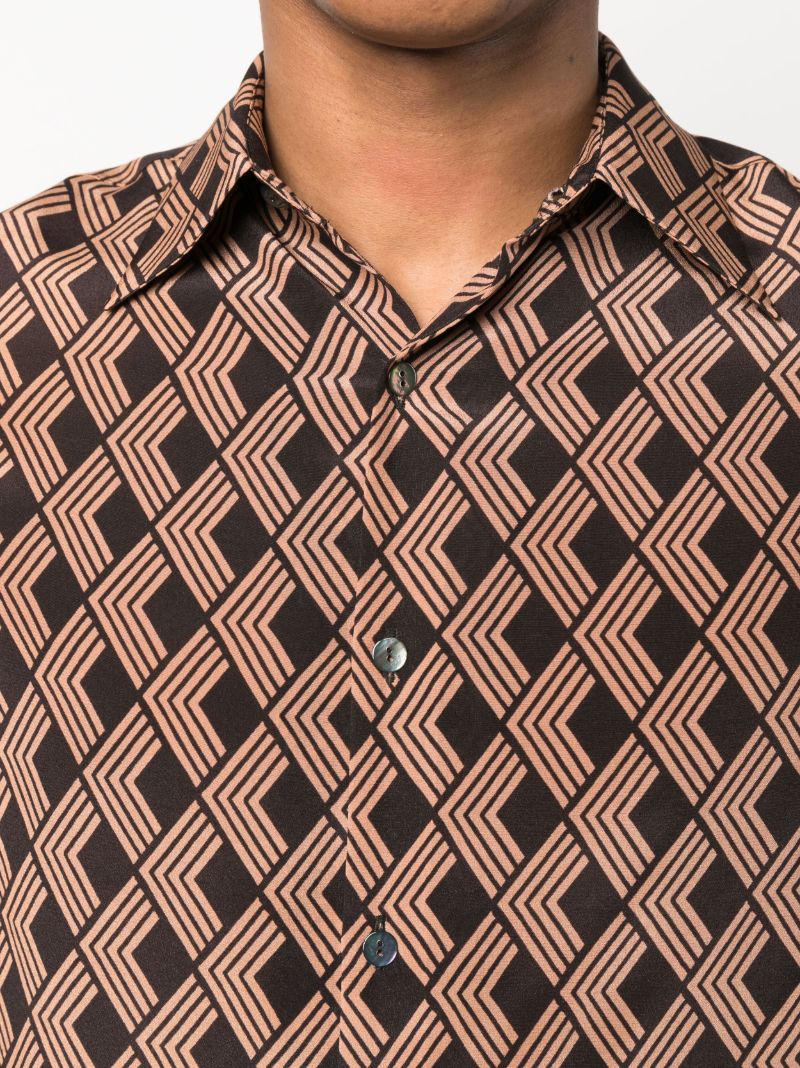 Brown Geometric Print Silk Shirt