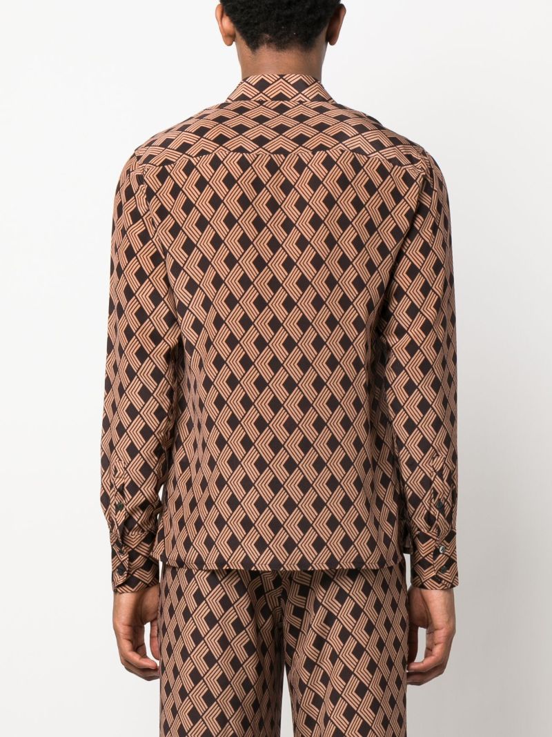 Brown Geometric Print Silk Shirt