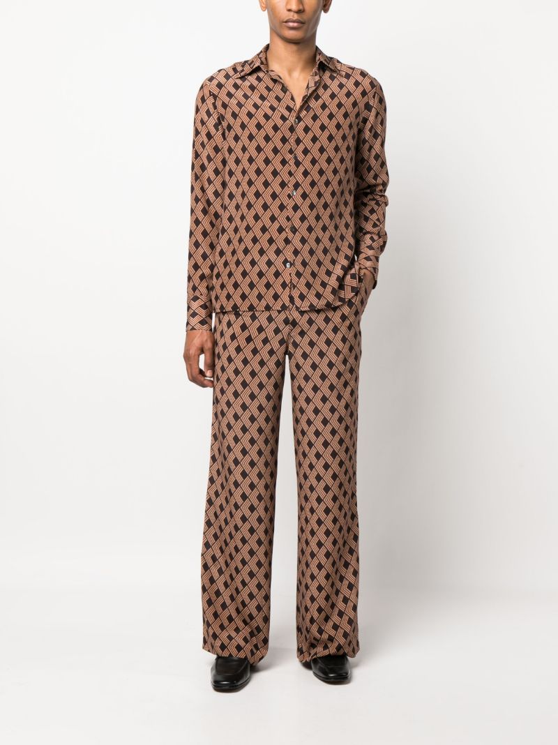Brown Geometric Print Silk Shirt