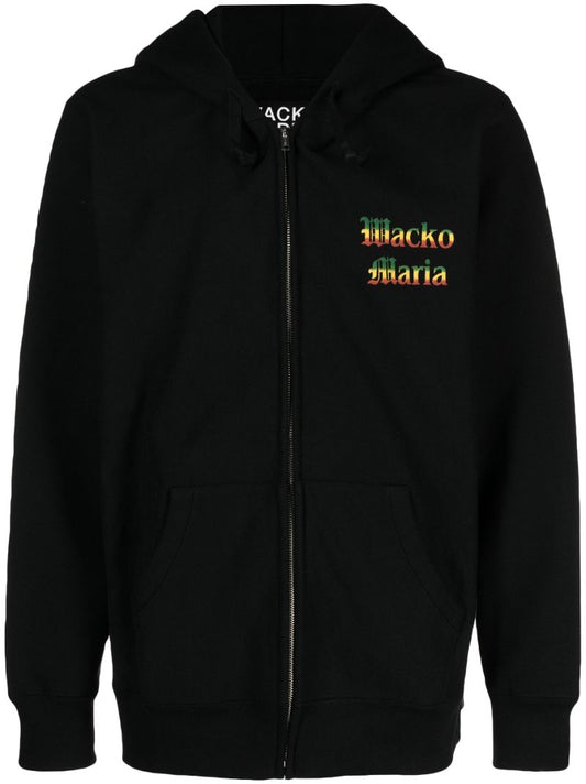 Black Logo Print Cotton Hoodie
