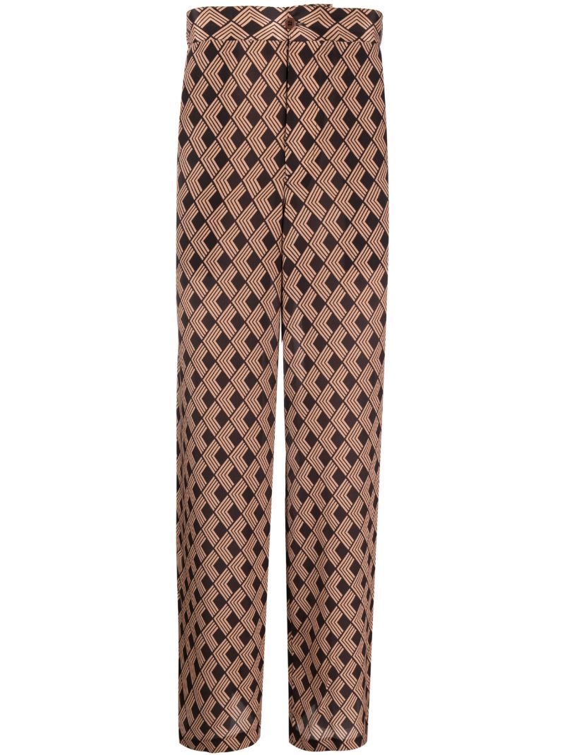 Brown Geometric Print Wide Leg Trousers