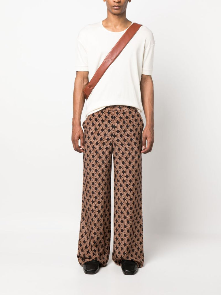 Brown Geometric Print Wide Leg Trousers