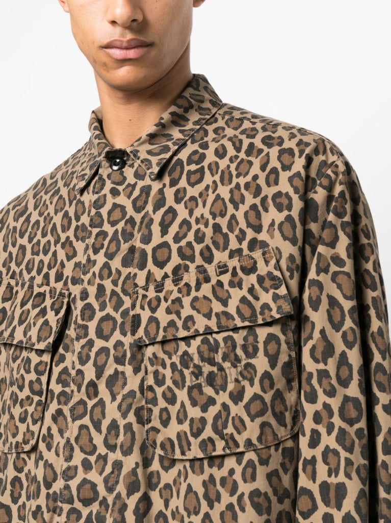 Neutral Leopard Fatigue Cotton Shirt Jacket