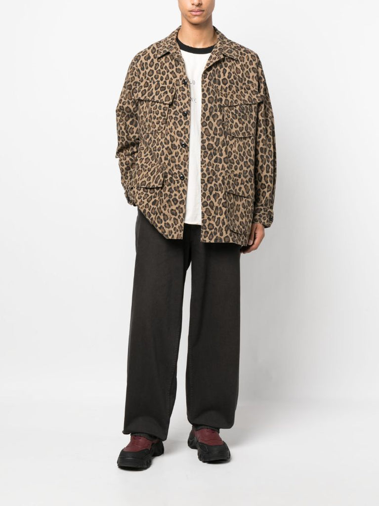Neutral Leopard Fatigue Cotton Shirt Jacket