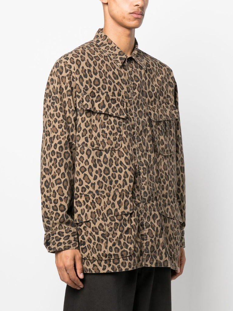 Neutral Leopard Fatigue Cotton Shirt Jacket