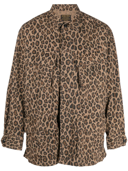 Neutral Leopard Fatigue Cotton Shirt Jacket