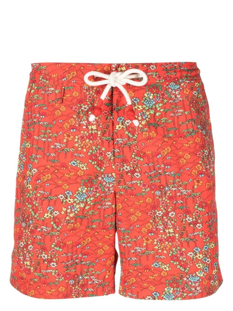 Red Floral Print Swim Shorts