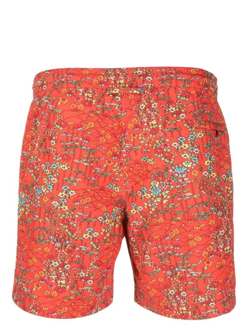 Red Floral Print Swim Shorts