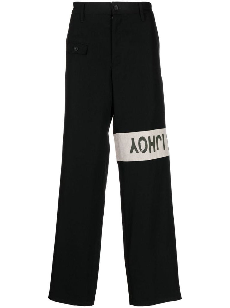 Black Logo Print Wool Trousers