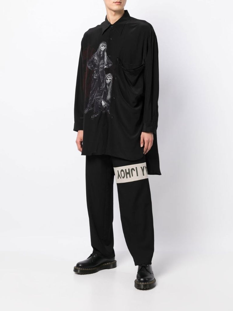 Black Logo Print Wool Trousers