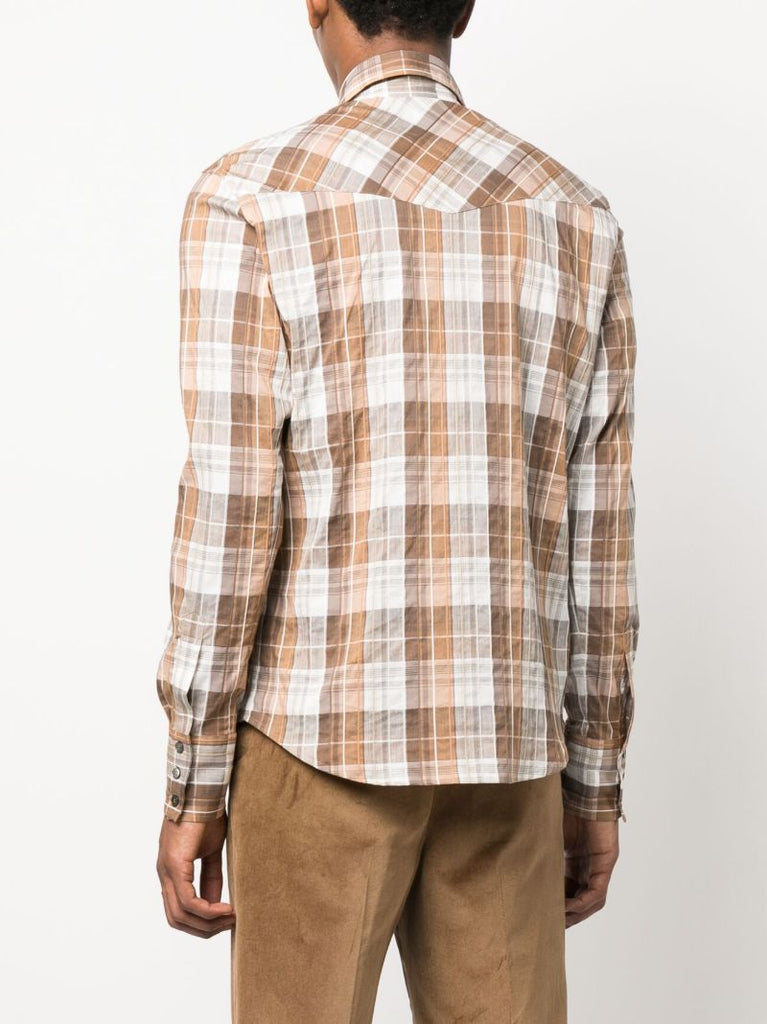 Neutral Cotton Plaid Shirt