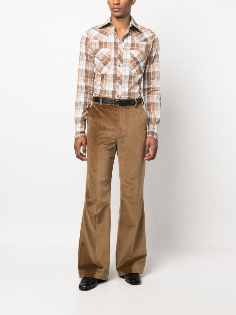 Neutral Cotton Plaid Shirt