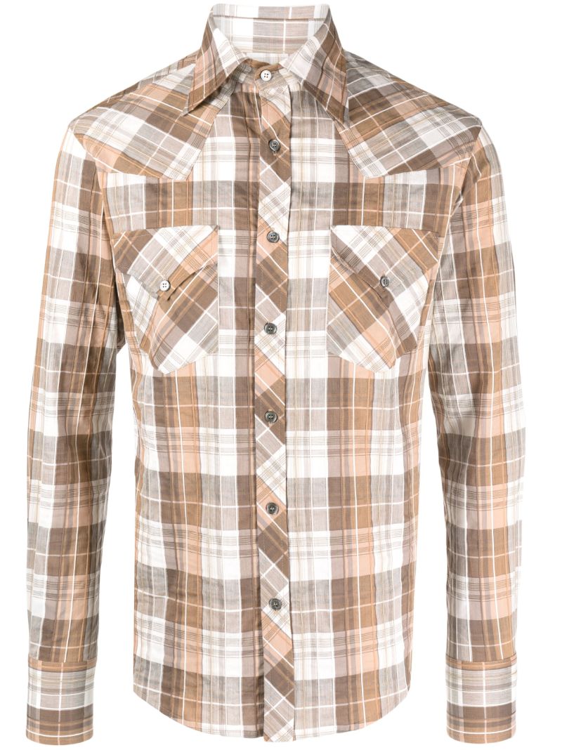Neutral Cotton Plaid Shirt