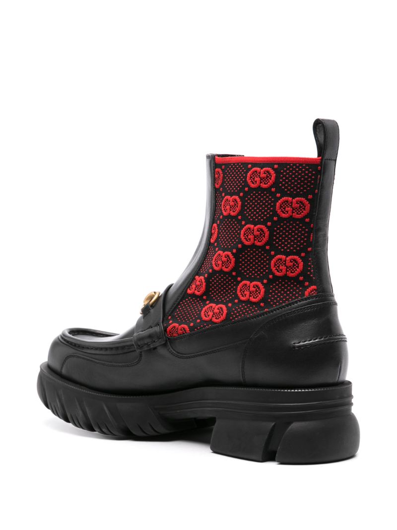 Black Gg Logo Horsebit Leather Ankle Boots