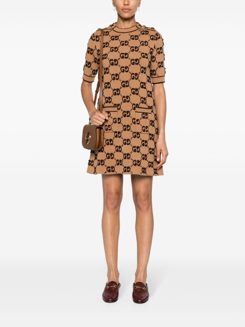 Brown Gg BouclÃ_x0083_Â© Jacquard Knitted Wool Dress