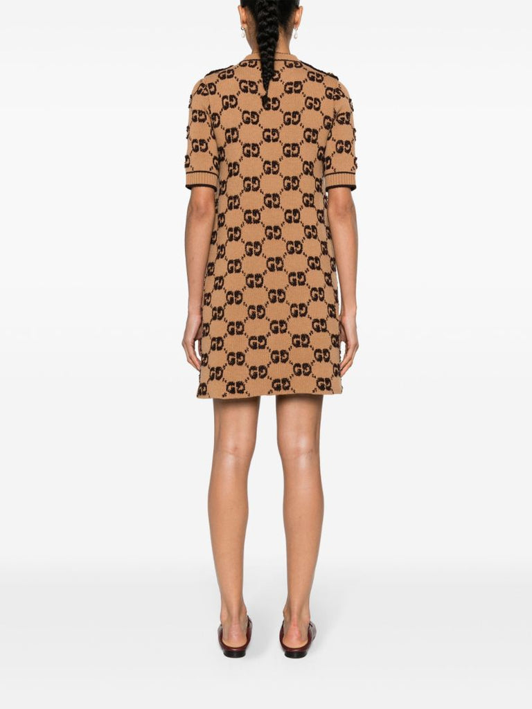 Brown Gg BouclÃ_x0083_Â© Jacquard Knitted Wool Dress