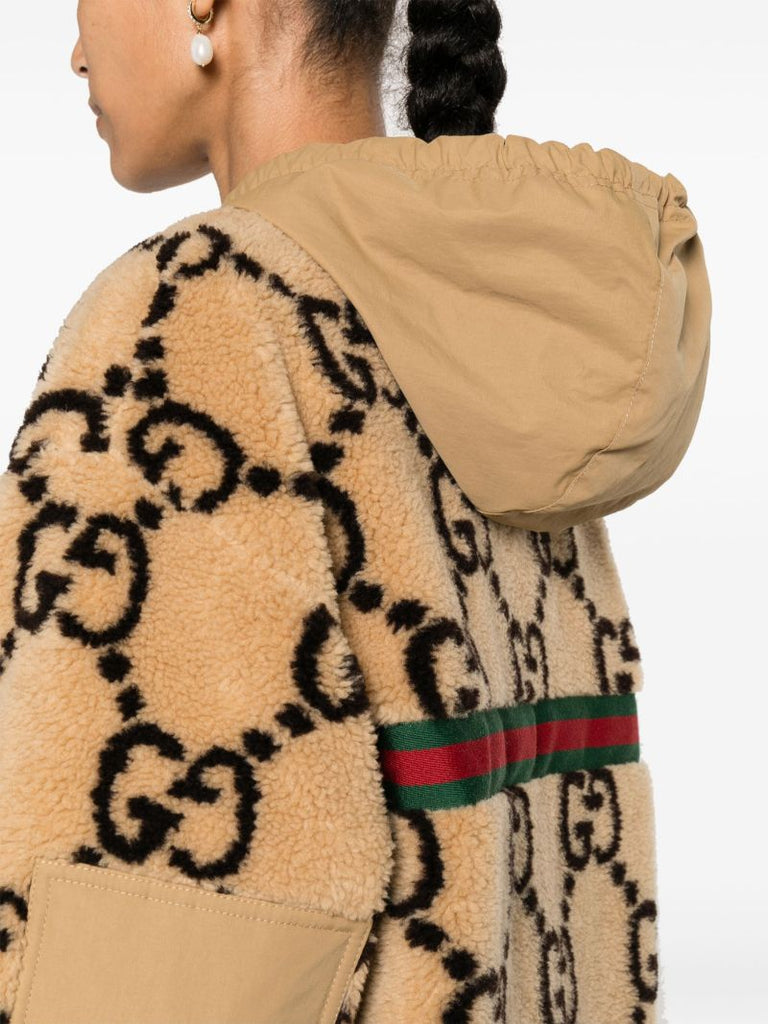 Neutral Maxi Gg Wool Jersey Hoodie