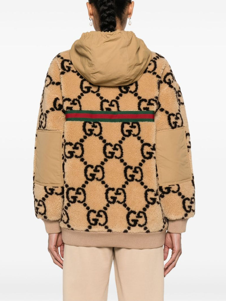Neutral Maxi Gg Wool Jersey Hoodie