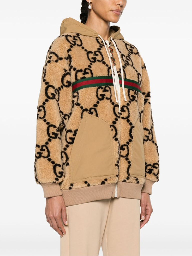 Neutral Maxi Gg Wool Jersey Hoodie