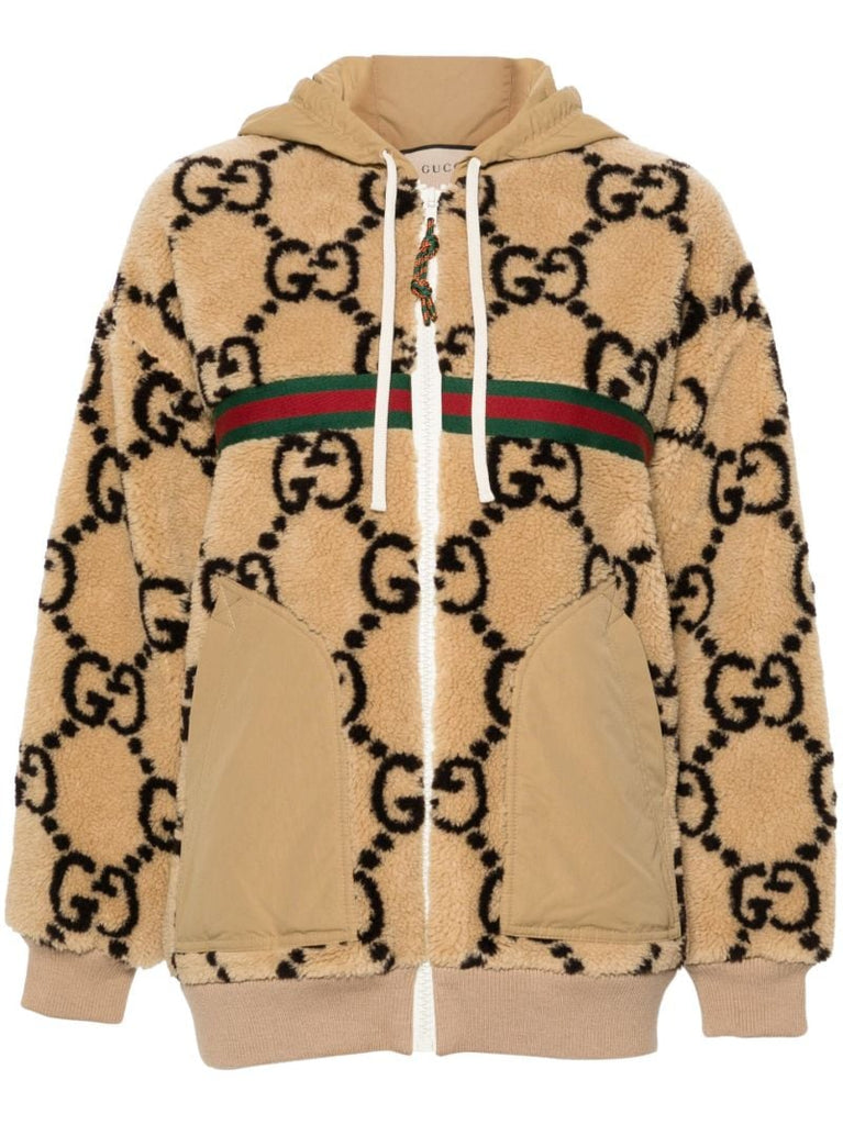 Neutral Maxi Gg Wool Jersey Hoodie