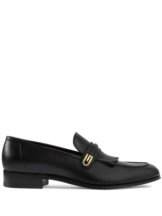 Black Mirrored G Fringed Leather Loafers