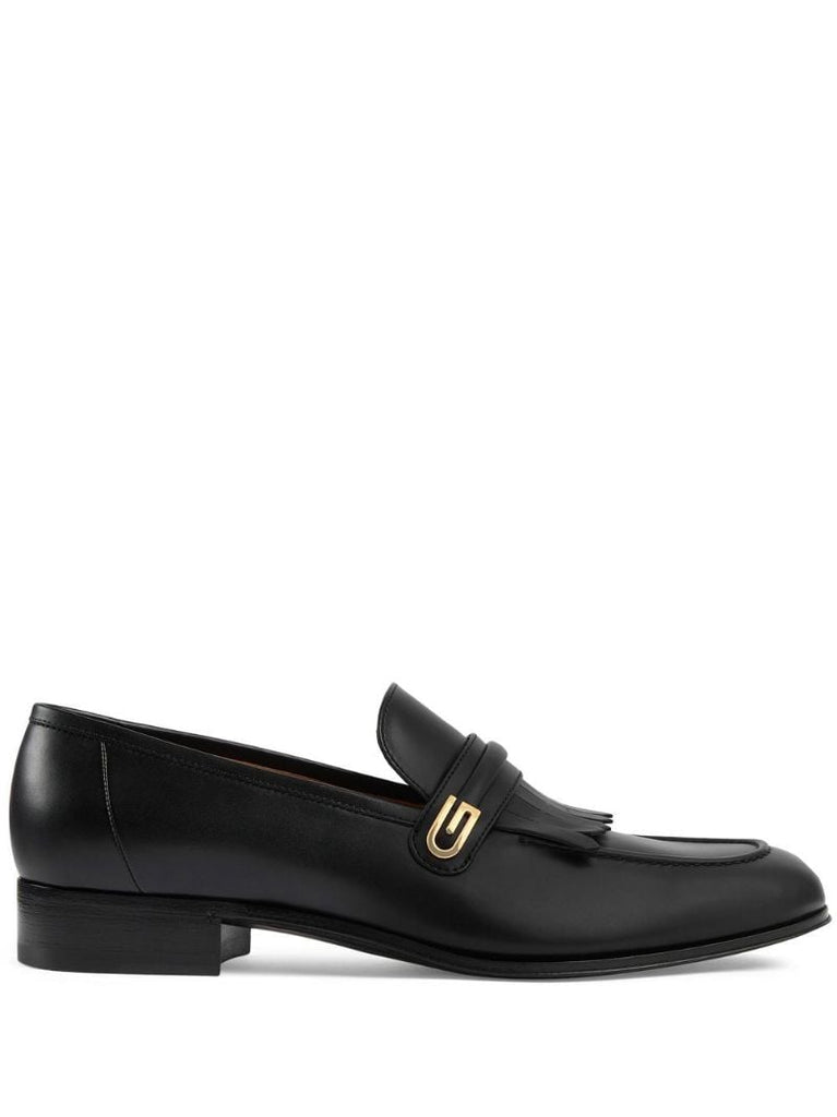 Black Mirrored G Fringed Leather Loafers