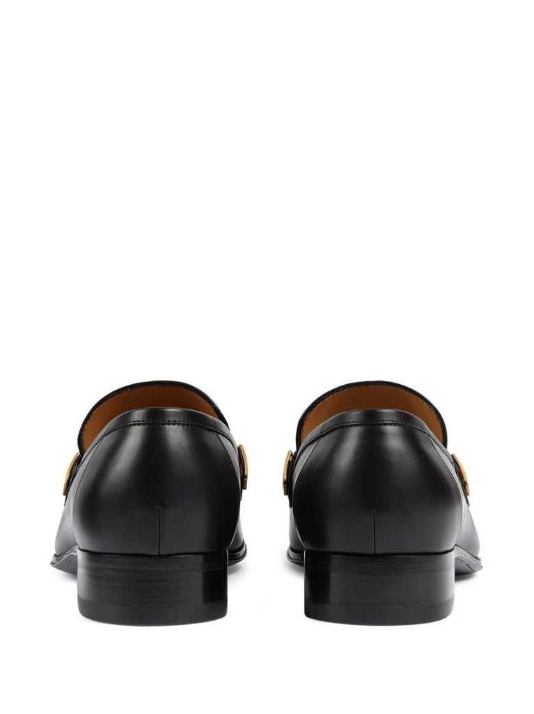 Black Mirrored G Fringed Leather Loafers