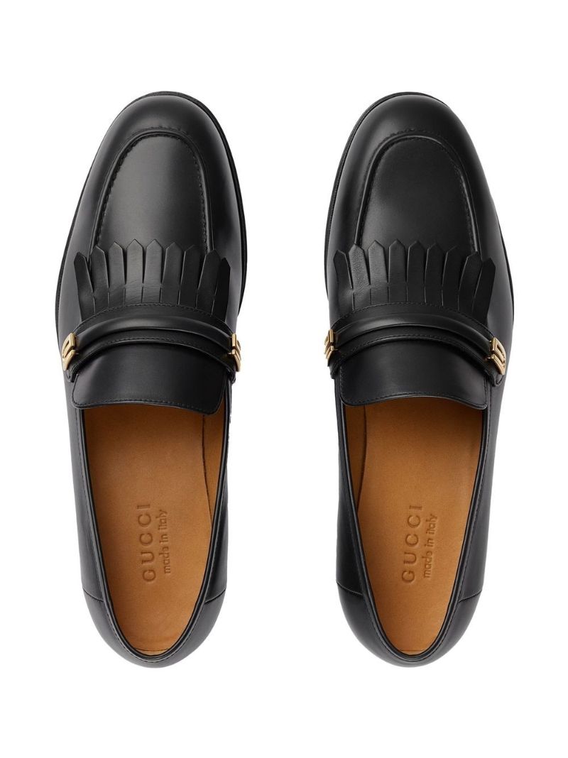 Black Mirrored G Fringed Leather Loafers