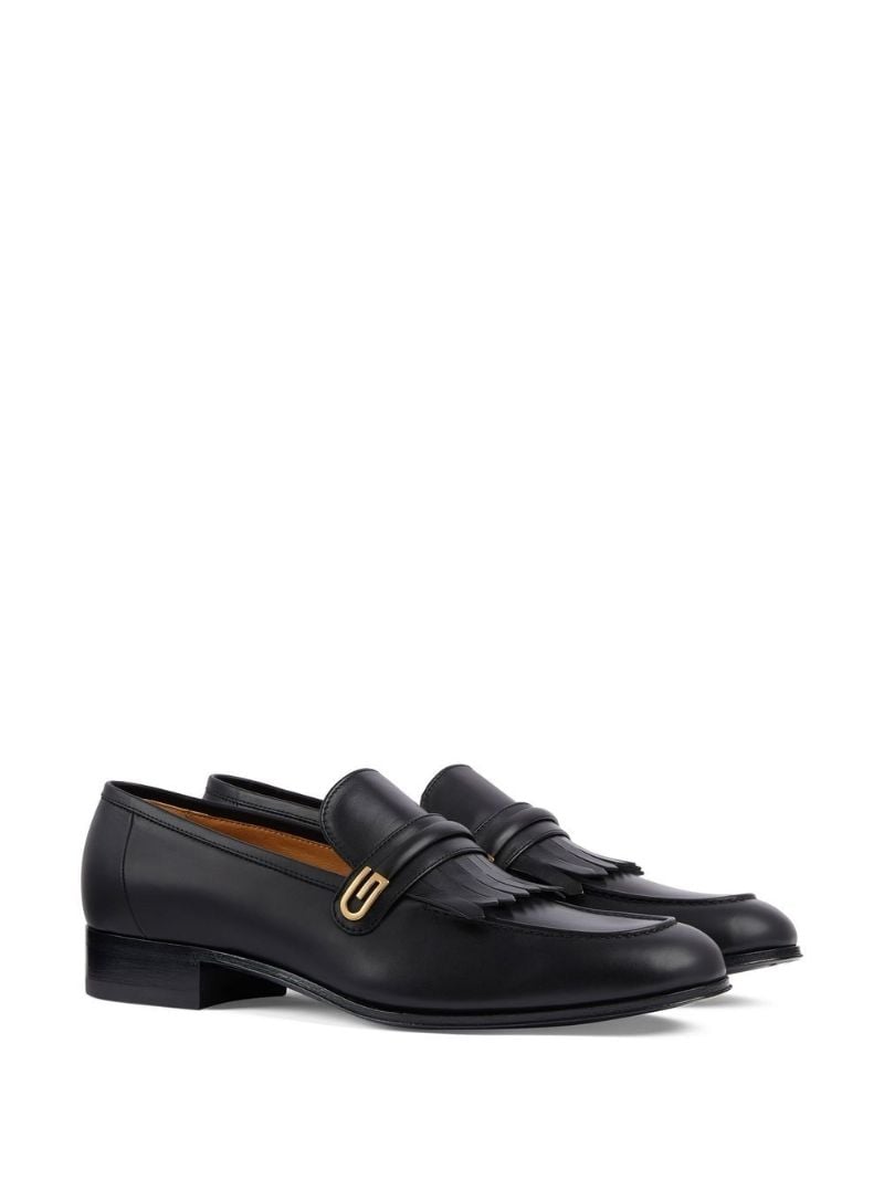 Black Mirrored G Fringed Leather Loafers
