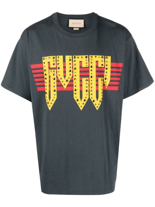 Grey Logo Print Cotton T-shirt